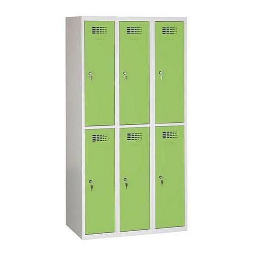 Svařovaná šatní skříň Charles odlehčená, 6 oddílů, cylindrický zámek, šedá/zelená