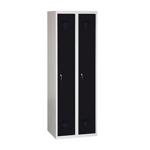 Svařovaná šatní skříň Danny, 2 oddíly, tříbodový zámek, šedá/černá