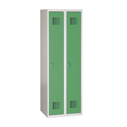 Svařovaná šatní skříň Danny, 2 oddíly, tříbodový zámek, šedá/zelená