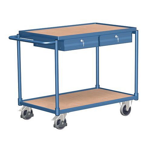 Policové vozíky s madlem a zásuvkami, do 250 kg, 2 police