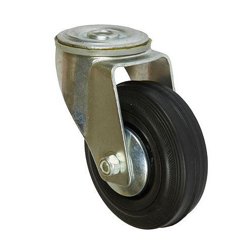 Gumové transportní kolo se středovým otvorem, průměr 100 mm, otočné, kluzné ložisko