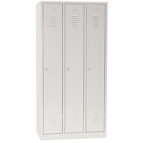 Svařovaná šatní skříň Manutan Expert DURO PROFI, 3 oddíly, šedá/šedá, otočný uzávěr