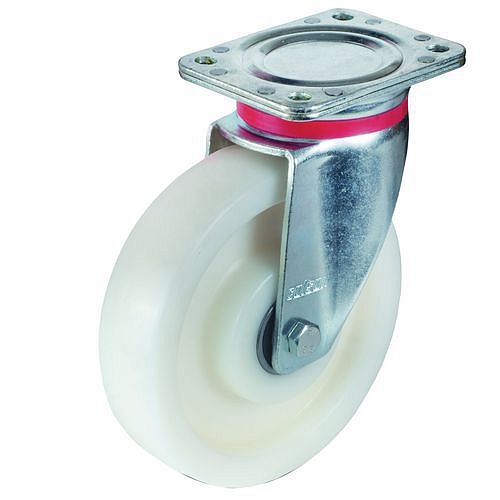 Nylonové transportní kolo s přírubou, průměr 200 mm, otočné, valivé ložisko