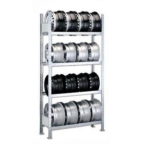 Regály na pneumatiky, základní, 250 x 100 - 150 x 30 cm, 4 patra