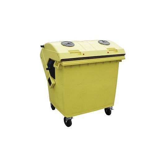 Plastová venkovní popelnice na tříděný odpad, objem 1 100 l, žlutá