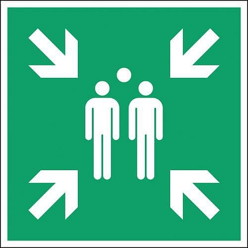 Čtvercová nouzová a evakuační značka – Shromaždiště - polypropylen, 148 x 148 mm.
