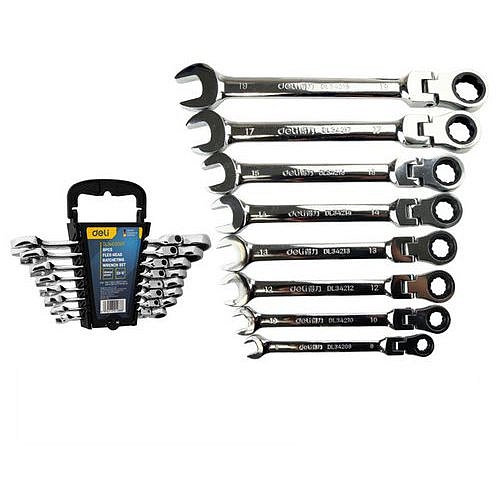 Sada očkoplochých klíčů ráčnových kloubových Deli EDL140208T, 8 ks
