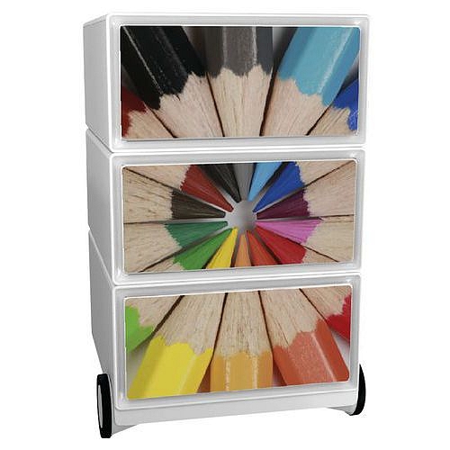 Mobilní kontejner Manutan Expert Easy Office, 3 zásuvky, 64,2 x 39 x 43,6 cm, pastelky