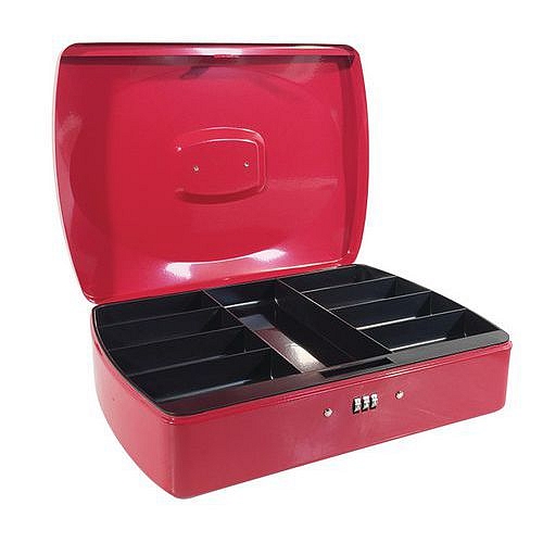 Přenosná pokladna s kódovým zámkem Manutan Expert, 9 přihrádek, červená