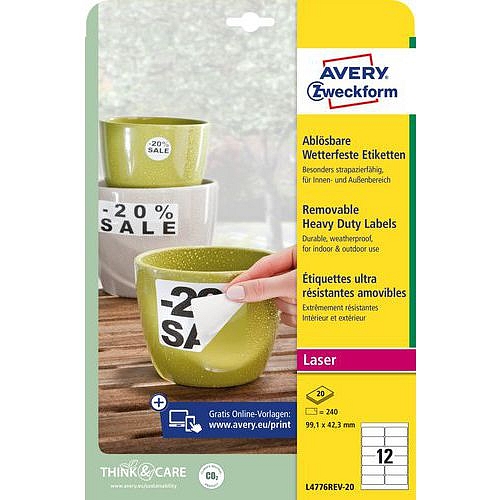 Samolepicí etikety Avery Zweckform, snímatelné, matné, bílé, 99,1 x 42,3 mm