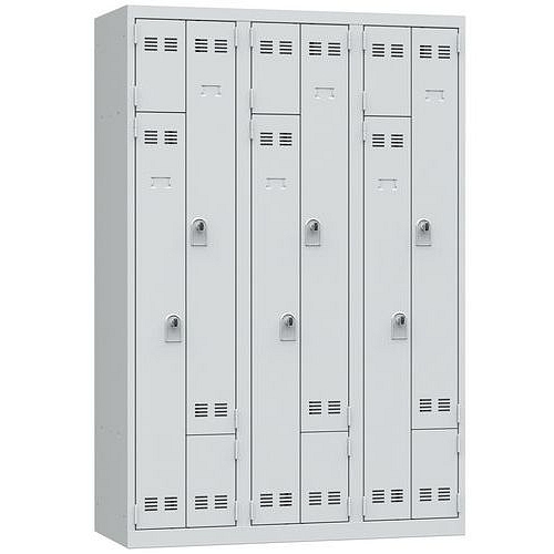 Svařovaná šatní skříň Vinco, dveře Z, 6 oddílů, otočný uzávěr, šedá/šedá