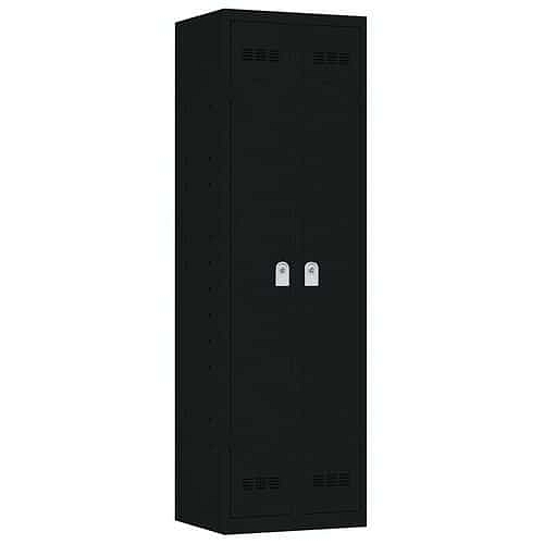Svařovaná skříň víceúčelová Vinco, 2 oddíly, 600 mm, cylindrický zámek, černá/černá