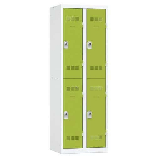 Svařovaná šatní skříň Vinco, 2 sloupce, 4 boxy, 300 mm, otočný uzávěr, šedá/zelená