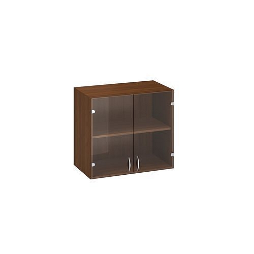 Přístavbová nízká široká skříň Alfa 500, 71,7 x 80 x 45,8 cm, se skleněnými dvířky, dezén ořech