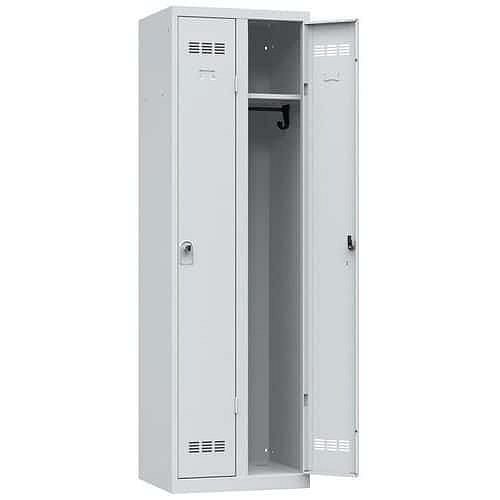 Svařovaná šatní skříň Vinco, 2 oddíly, 300 mm, otočný uzávěr, šedá/šedá