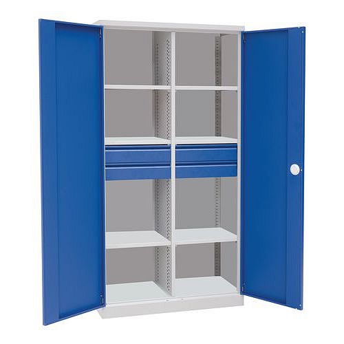 Kovová dílenská skříň Manutan Expert, 195 x 100 x 45 cm, 4 zásuvky