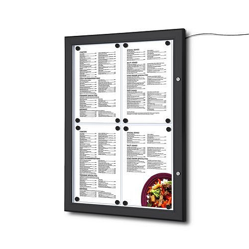 Osvětlené magnetické vitríny Menu Black, jednokřídlé