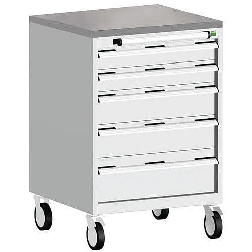 Mobilní zásuvková skříň Bott Cubio, 99 x 65 x 65 cm, 5 zásuvek, linoleum, šedá-šedá