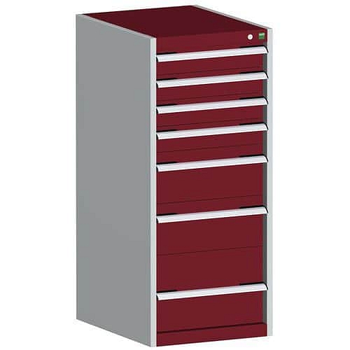 Dílenská zásuvková skříň Bott Cubio, 120 x 52,5 x 52,5 cm, 7 zásuvek, šedá-červená