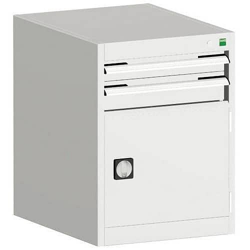 Dílenská zásuvková skříň Bott Cubio, 70 x 52,5 x 52,5 cm, 2 zásuvky, 1 skříňka, šedá-šedá