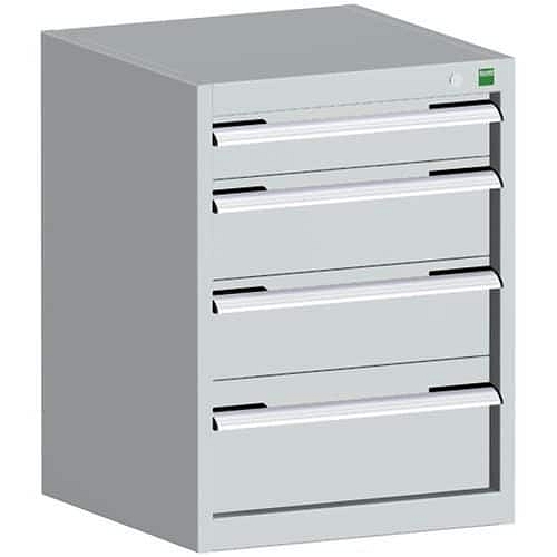 Dílenská zásuvková skříň Bott Cubio, 70 x 52,5 x 65 cm, 4 zásuvky, šedá-šedá