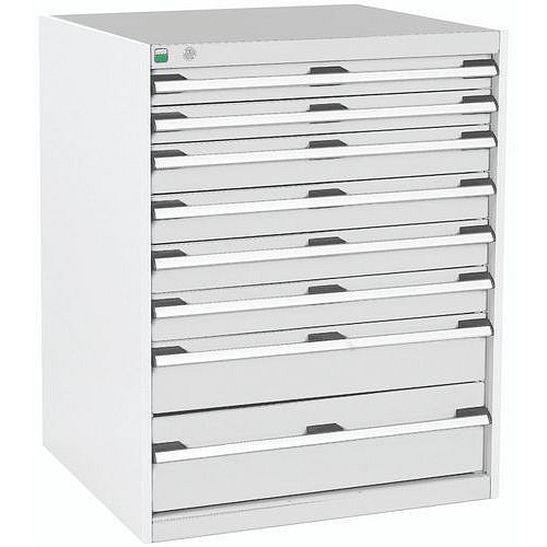 Dílenská zásuvková skříň Bott Cubio, 100 x 80 x 75 cm, 8 zásuvek, šedá-šedá