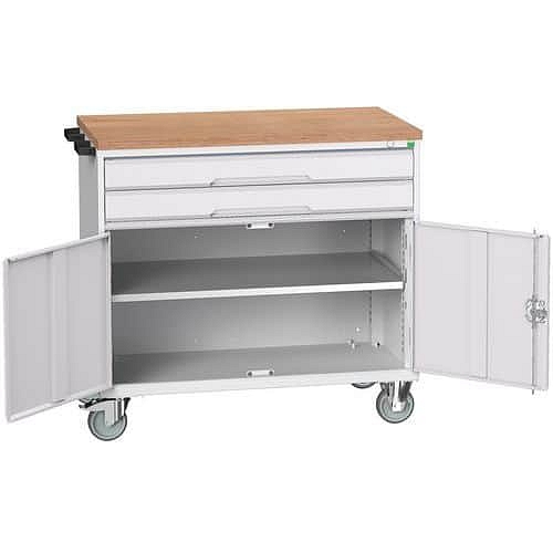 Mobilní pracovní stůl se zásuvkami Bott Verso, 98 x 105 x 60 cm, 2 zásuvky, skříňka, multiplex, šedá-šedá