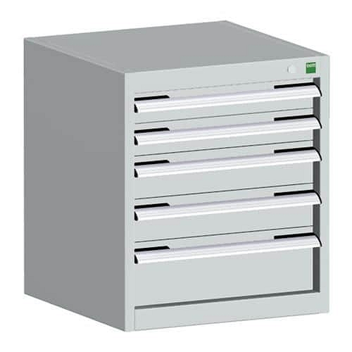 Dílenská zásuvková skříň Bott Cubio, 60 x 52,5 x 52,5 cm, 5 zásuvek, šedá-šedá