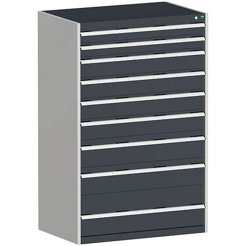 Dílenská zásuvková skříň Bott Cubio, 160 x 105 x 65 cm, 9 zásuvek, šedá-antracit