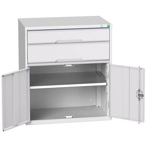 Dílenská zásuvková skříň Bott Verso, 90 x 80 x 55 cm, 2 zásuvky, 1 skříňka, šedá-šedá