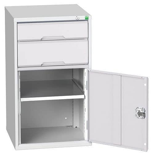 Dílenská zásuvková skříň Bott Verso, 90 x 52,5 x 55 cm, 2 zásuvky, 1 skříňka, šedá-šedá