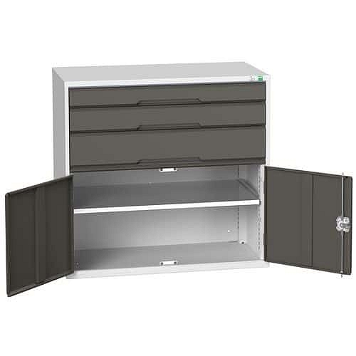 Dílenská zásuvková skříň Bott Verso, 100 x 105 x 55 cm, 3 zásuvky, 1 skříňka, šedá-antracit
