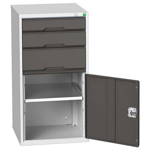 Dílenská zásuvková skříň Bott Verso, 100 x 52,5 x 55 cm, 3 zásuvky, 1 skříňka, šedá-antracit