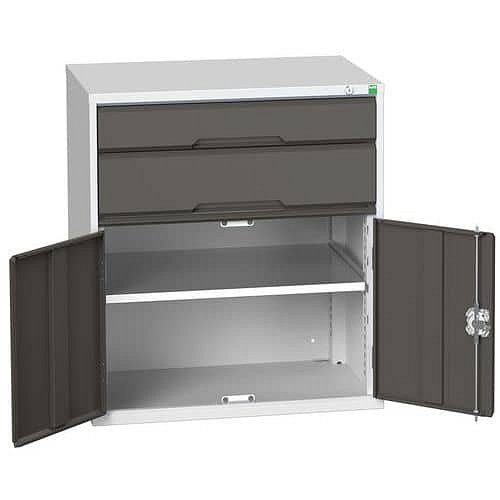 Dílenská zásuvková skříň Bott Verso, 90 x 80 x 55 cm, 2 zásuvky, 1 skříňka, šedá-antracit