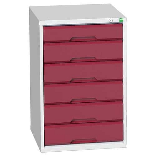 Dílenská zásuvková skříň Bott Verso, 80 x 52,5 x 55 cm, 6 zásuvek, šedá-červená