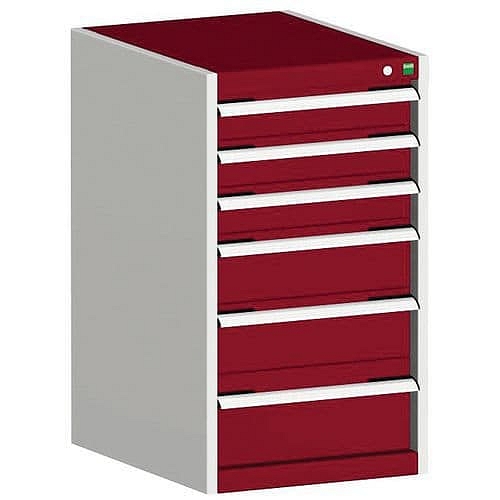 Dílenská zásuvková skříň Bott Cubio, 90 x 52,5 x 52,5 cm, 6 zásuvek, šedá-červená