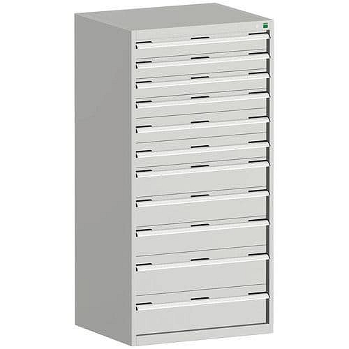 Dílenská zásuvková skříň Bott Cubio, 160 x 80 x 75 cm, 11 zásuvek, šedá-šedá