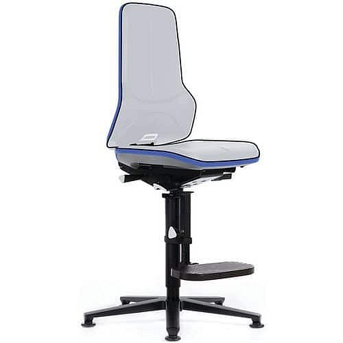 Pracovní antistatická ESD židle Bimos Neon 9571E s kluzáky, s podnožkou, synchronní mechanismus, šedá/modrá