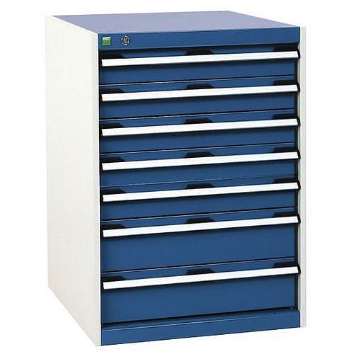 Dílenská zásuvková skříň Bott Cubio, 90 x 65 x 52,5 cm, 7 zásuvek, šedá-modrá