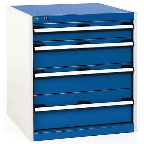 Dílenská zásuvková skříň Bott Cubio, 70 x 65 x 52,5 cm, 4 zásuvky, šedá-modrá