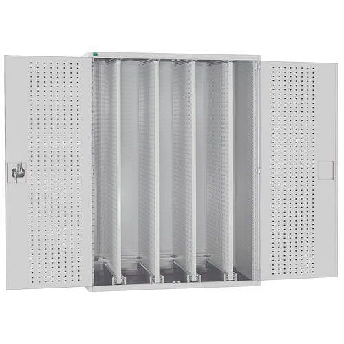 Dílenská skříň Bott Cubio s výsuvnými perfopanely, 120 x 105 x 65 cm, plné dveře, šedá-šedá