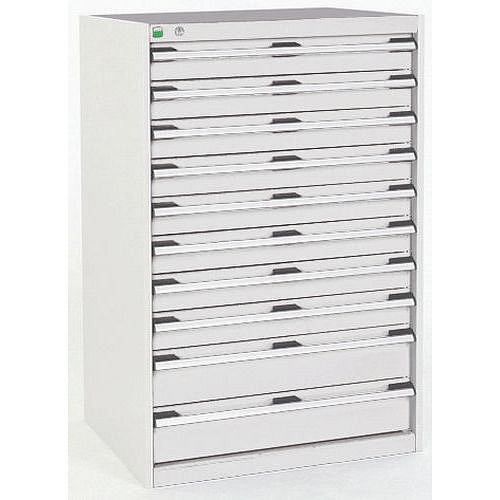 Dílenská zásuvková skříň Bott Cubio, 120 x 80 x 52,5 cm, 10 zásuvek, šedá-šedá