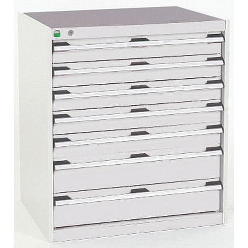 Dílenská zásuvková skříň Bott Cubio, 90 x 80 x 75 cm, 7 zásuvek, šedá-šedá