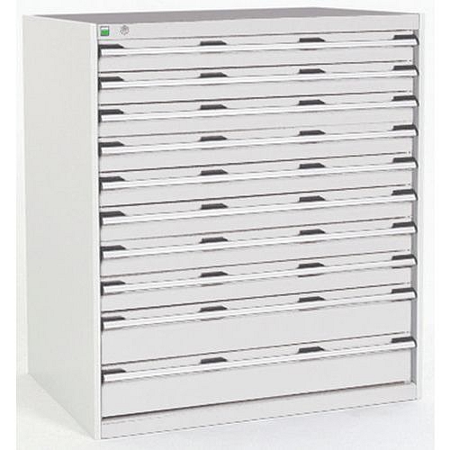 Dílenská zásuvková skříň Bott Cubio, 120 x 105 x 65 cm, 10 zásuvek, šedá-šedá