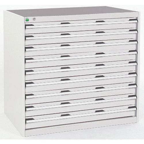 Dílenská zásuvková skříň Bott Cubio, 100 x 105 x 65 cm, 9 zásuvek, šedá-šedá