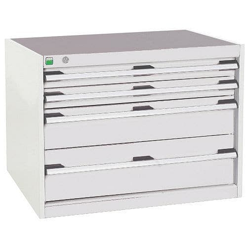 Dílenská zásuvková skříň Bott Cubio, 60 x 80 x 65 cm, 4 zásuvky, šedá-šedá