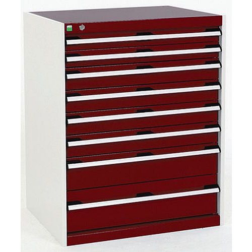 Dílenská zásuvková skříň Bott Cubio, 100 x 80 x 52,5 cm, 8 zásuvek, šedá-červená