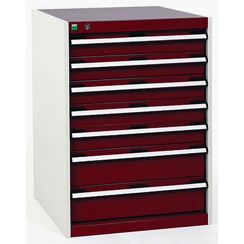 Dílenská zásuvková skří?? Bott Cubio, 90 x 65 x 75 cm, 7 zásuvek, šedá-červená