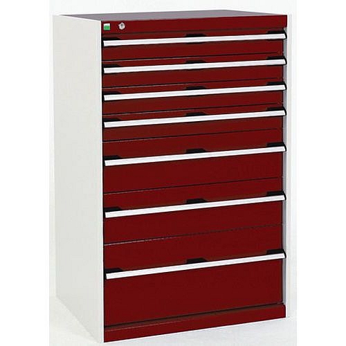 Dílenská zásuvková skříň Bott Cubio, 120 x 80 x 52,5 cm, 7 zásuvek, šedá-červená