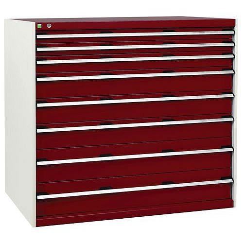 Dílenská zásuvková skříň Bott Cubio, 120 x 130 x 75 cm, 8 zásuvek, šedá-červená